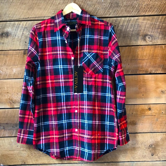 Plaid Button-Down Flannel Women’s Top - Picture 1 of 9